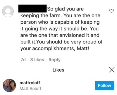 Matt Roloff Likes Instagram comment
