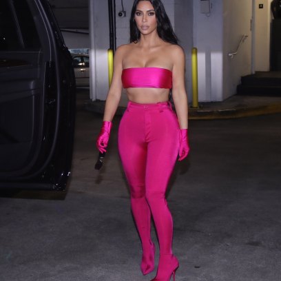 Kim Kardashian Sizzles in Hot Pink Crop Top, Skin-Tight Pants at Skims Miami Launch Party