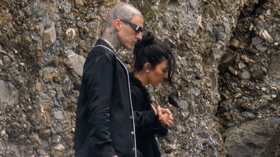 Honeymoon Time? Kourtney Kardashian and Travis Barker Hold Hands While Leaving Wedding Venue