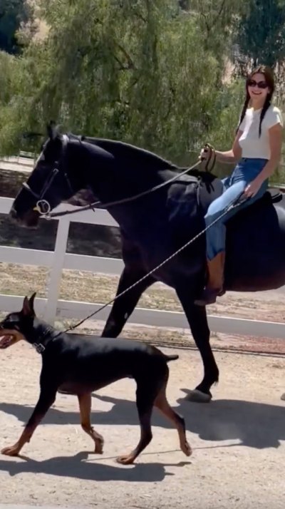Kendall Jenner Goes Braless Riding and Walking Her Dog in New Video