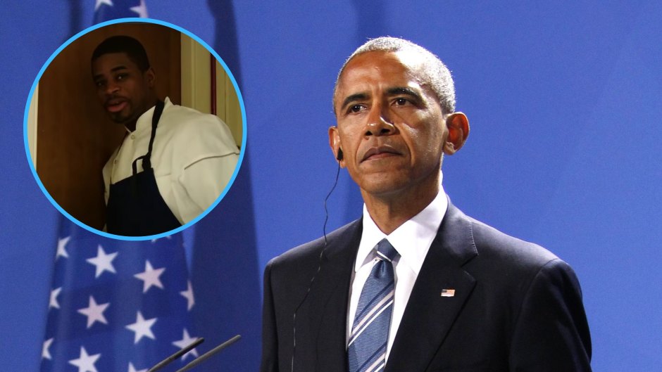 A main image of former President Barack Obama speaking at a podium and an inset of his former personal chef Tafari Campbell