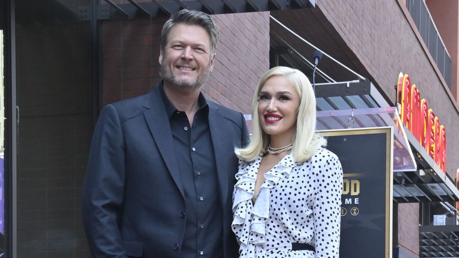 Blake Shelton and Gwen Stefani posing at the Hollywood Walk of Fame ceremony
