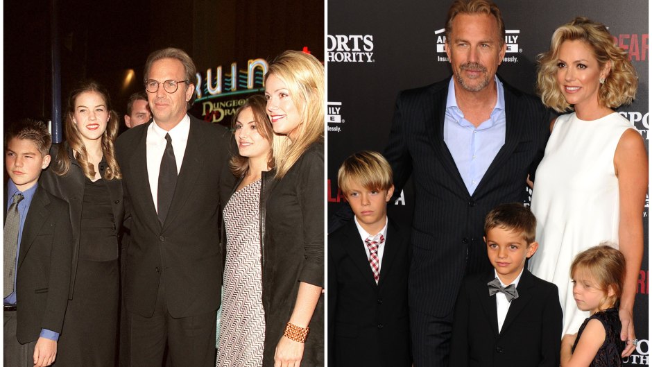 Kevin Costner, his estranged wife Christine Baumgartner, and six of Kevin's kids
