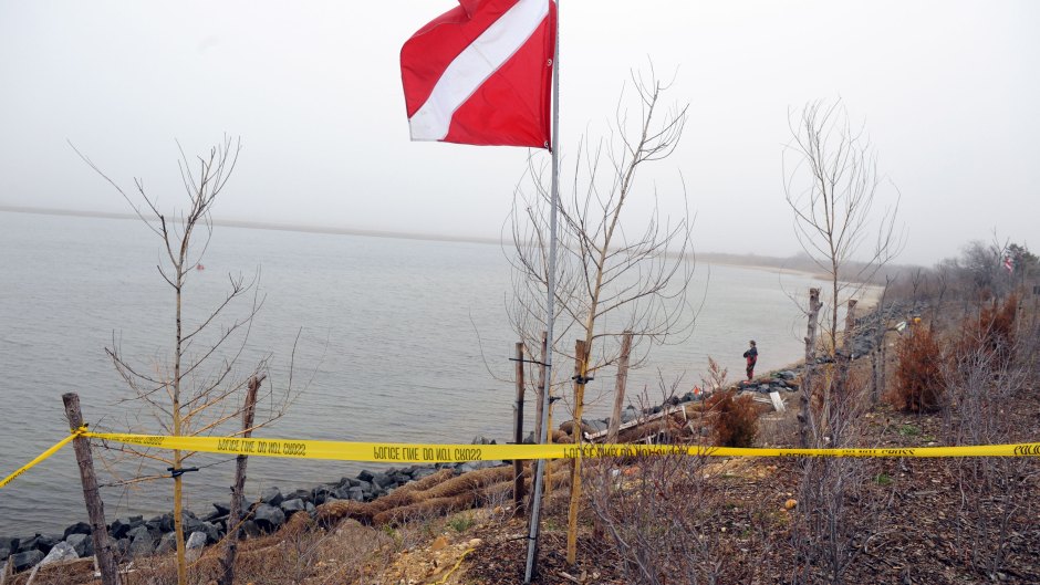 A red flag and police tape at Gilgo Beach, Long Island