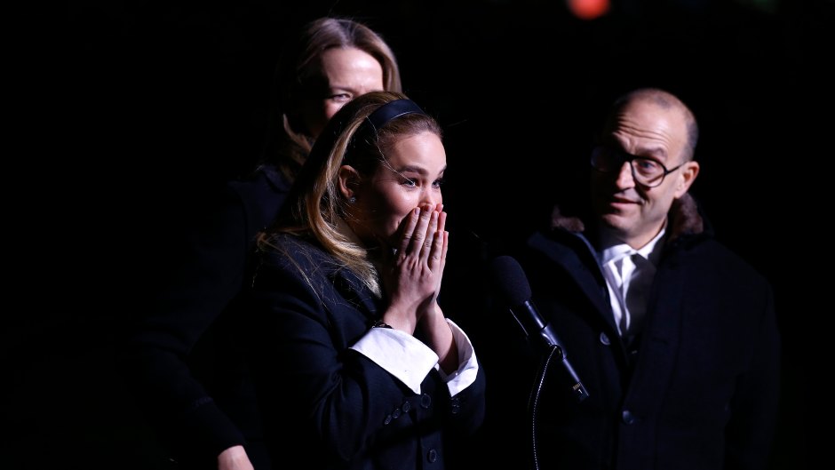 Jennifer Lawrence with her hands over her mouth in shock after she suffered a wardrobe malfunction during the Saks Lighting Ceremony.