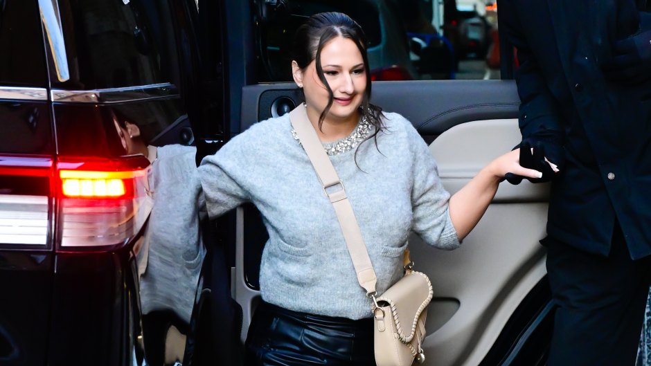 Gypsy Rose Blanchard in a gray top and black skirt exiting a car in NYC