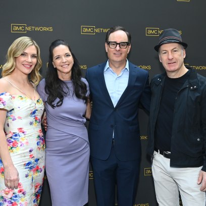 Better Call Saul star Rhea Seehorn poses with Kristin Dolan, Dan McDermott and Bob Odenkirk at the 2024 Emmy Awards.