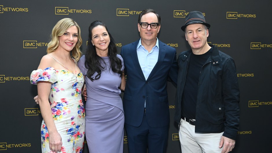 Better Call Saul star Rhea Seehorn poses with Kristin Dolan, Dan McDermott and Bob Odenkirk at the 2024 Emmy Awards.