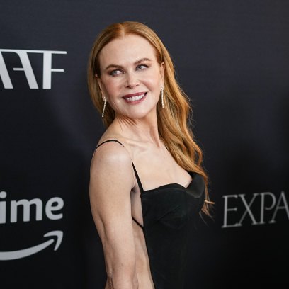 Nicole Kidman wearing a black dress at the 'Expats' premiere.
